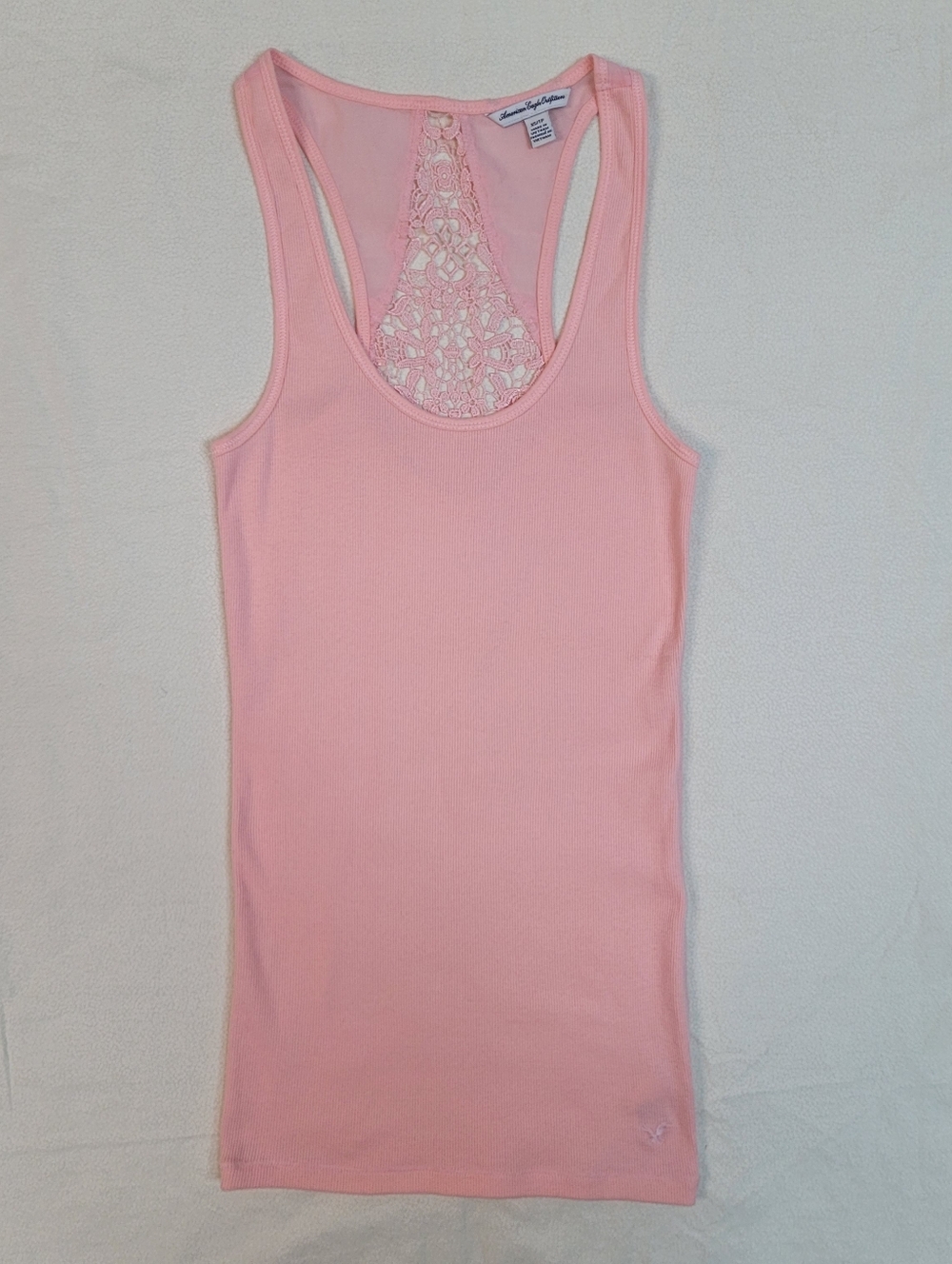 American Eagle Outfitters Pink Lace-Trim Racerback Ribbed Tank, Sz XS Coquette